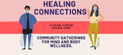 Two diverse individuals wearing masks at a community wellness event.