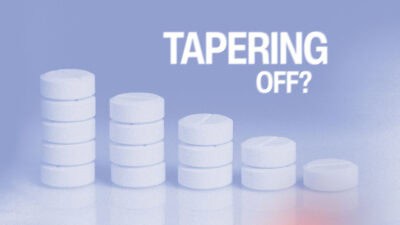 Visual of decreasing medication pills illustrating tapering off medication.