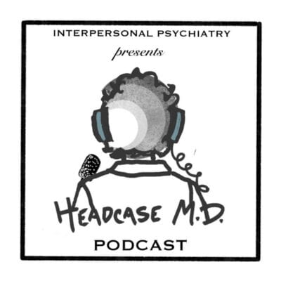 Logo for Headcase M.D. Podcast featuring headphones and microphone.
