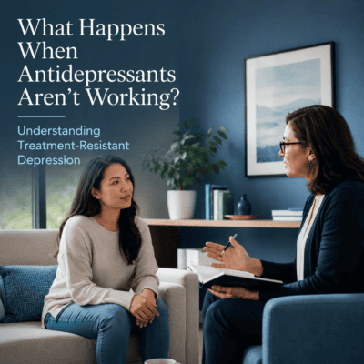Therapist and patient discussing mental health in a therapy session.